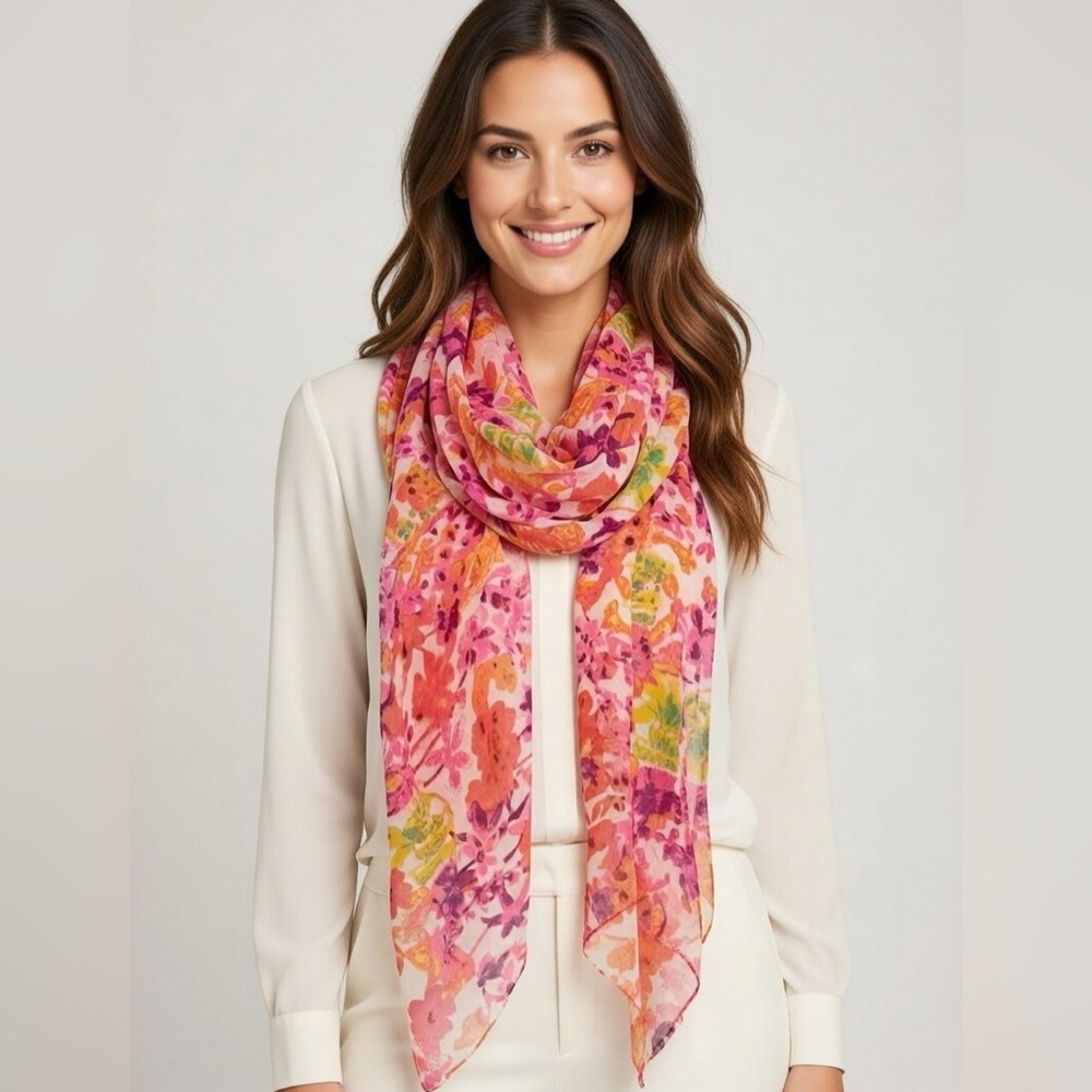 Croft & Barrow Floral Pink and Orange Scarf